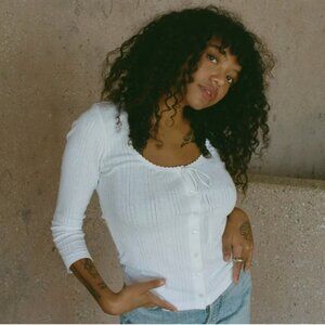 DOEN | Vivienne Pointelle Tie Neck Button Top - Medium